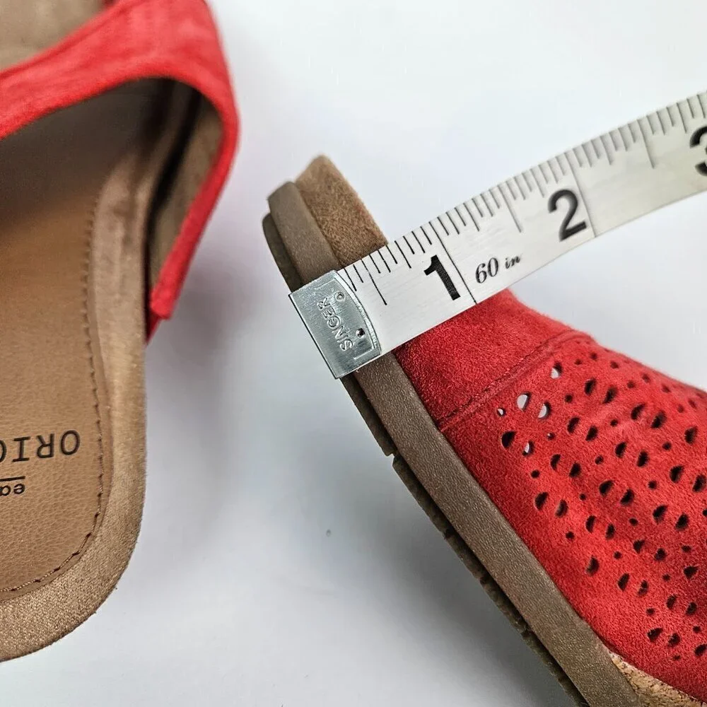Earth Origins Pico Pearl Spicy Red Perforated Suede Toe Loop Low Wedge Sandal - Picture 10 of 13
